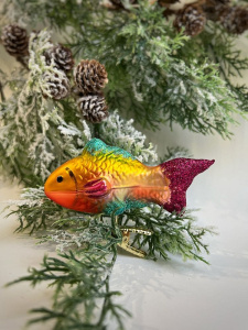 Inge Glas Стеклянная елочная игрушка Разноцветная рыбка, размер - 10 см