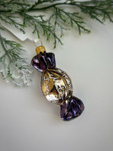 Kruzel Стеклянная елочная игрушка Конфета - карамель - 7 см, цвет - золотой,фиолетовый