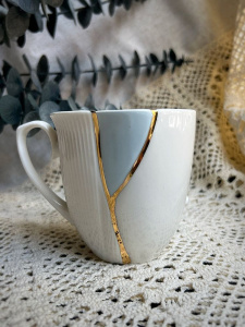 Seletti Kintsugi Фарфоровая кружка с цветком, размеры: 8,5х8,5х9 см, цвет - белый, красный, золотой
