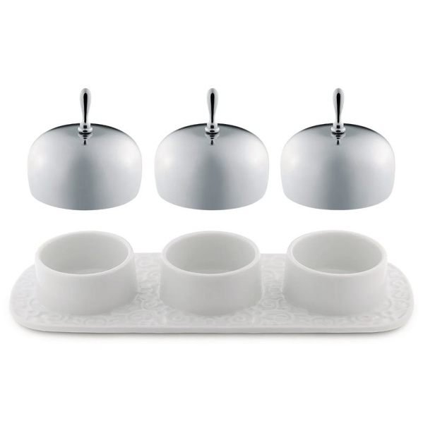 Alessi Dressed Набор для подачи варенья, орешков, меда, размеры: 20,5х8х6,5h см, цвет - белый, сталь