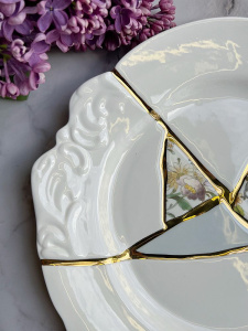 Seletti Kintsugi Тарелка для основного блюда, диаметр - 27.5 см, цвет - белый, зеленый, золотой