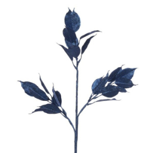 Goodwill Декоративная блестящая ветвь с листьями, высота - 61 см, цвет - синий