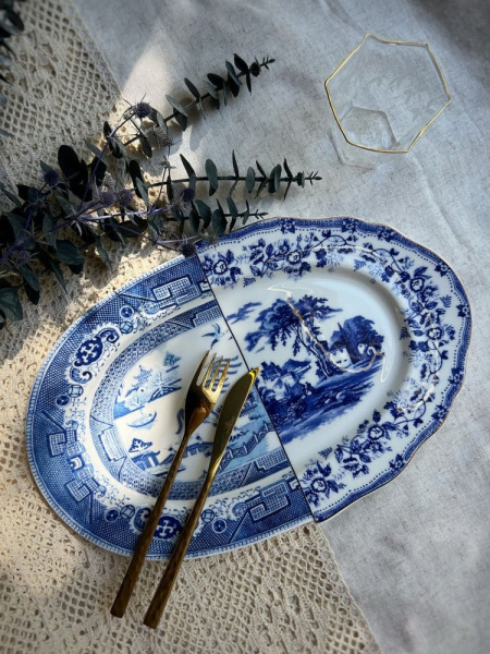 Seletti Hybrid Фарфоровое блюдо Diomira, размеры: 37х24,8 см, цвет - белый, синий