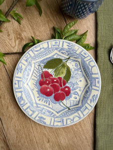 Gien Oiseaux Bleu Fruits Тарелка для закусок и канапе с рисунком Cerises (Вишни), диаметр - 16,5 см