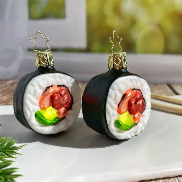 Inge Glas Стеклянная елочная игрушка Ролл с нори, размер - 5,5 см