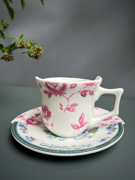 Seletti Hybrid Leonia Фарфоровая кофейная пара для эспрессо, цвет - белый, синий, розовый