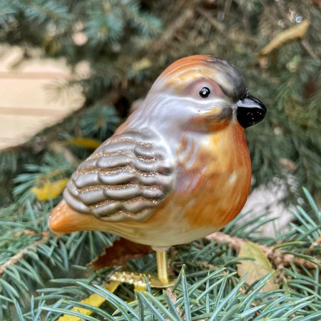 Inge Glas Magic Стеклянная елочная игрушка на прищепке Птица зарянка, размер - 12,5 см