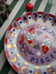 Bitossi Home L’Astrologia Тарелка для канапе или хлеба с декором Pisces (Рыбы), диаметр - 16,5 см