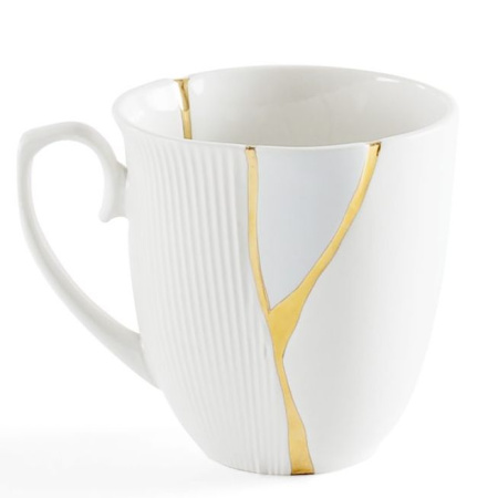 Seletti Kintsugi Фарфоровая кружка с цветком, размеры: 8,5х8,5х9 см, цвет - белый, красный, золотой