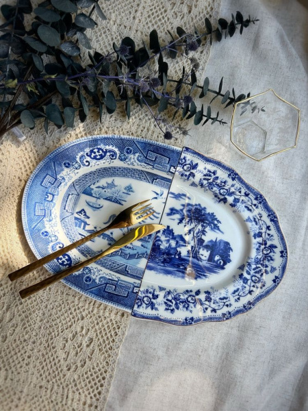 Seletti Hybrid Фарфоровое блюдо Diomira, размеры: 37х24,8 см, цвет - белый, синий