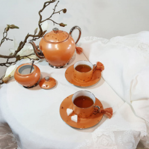 Sophie Villepigue Glamour Чайный сервиз на 6 персон с кристаллами Swarowski, коралловый