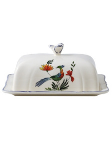 Gien Oiseaux de paradis Масленка с крышкой, размеры: 17,8х13,5х7,5h см, цвет - белый, разноцветный