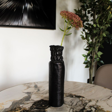 DAAN Design Кожаная ваза, 30 см, черный блестящий