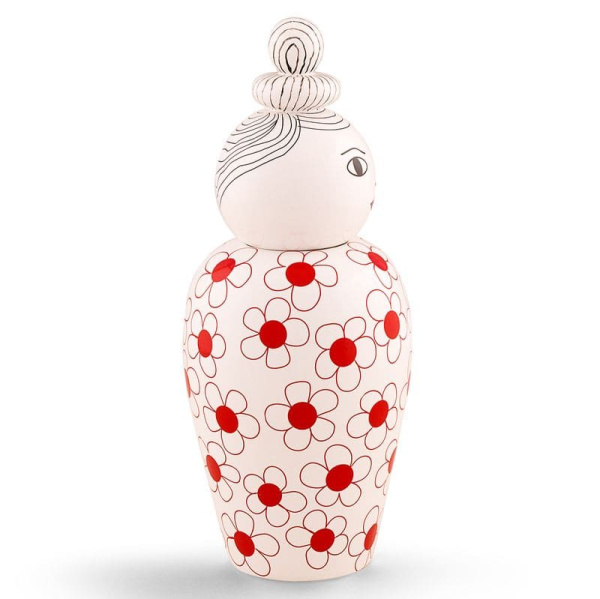 Seletti Le Canopie Декоративная ваза с крышкой Pepa, размеры: 17,5х17,5х42 см, цвет - белый, красный