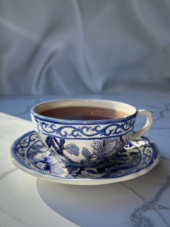 Gien Pivoines Bleu Чайная пара из французского фаянса 300 мл, ручная роспись, цвет - синий