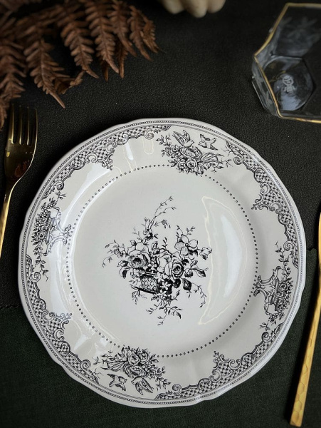 Gien Les Depareillees Десертная тарелка Цветы, диаметр - 23,2 см, цвет - белый, черный