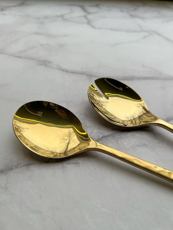 Degrenne Fuse Martele Laiton Набор из 2 сервировочных ложек для салата, длина - 26 см, золотой