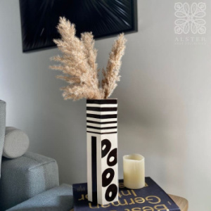 Cera Ваза из полуфарфора "Шестигранник", 31 см, белый/черный