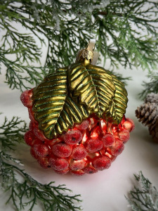 Kruzel Стеклянная елочная игрушка Рябина, высота - 11 см