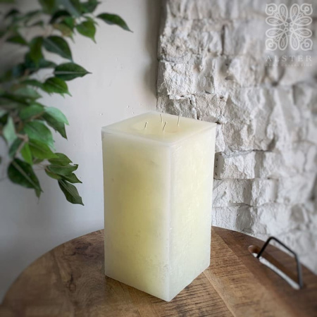 DekoCandle Декоративная квадратная свеча с 4 фитилями, 15х15х30 см, белый