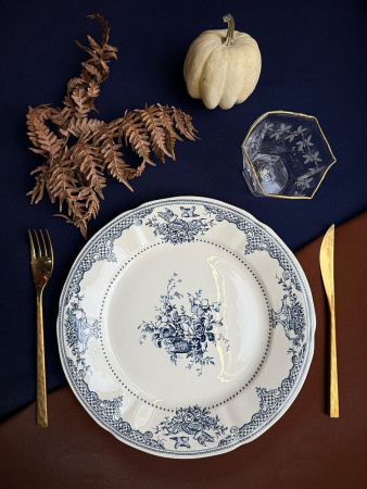 Gien Les Depareillees Обеденная тарелка с рисунком Fleurs (Цветы), диаметр - 28,5 см, белый, голубой