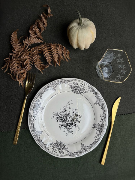 Gien Les Depareillees Десертная тарелка Цветы, диаметр - 23,2 см, цвет - белый, черный