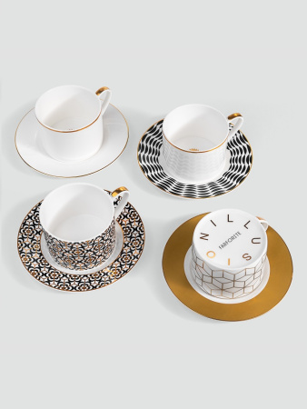 Farforite Фарфоровая чайная пара Illusion Черный цветок, объем - 250 мл