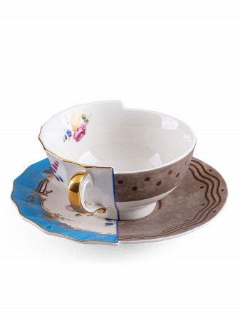 Seletti Hybrid Фарфоровая чайная пара Kerma, 10,5х10,8х5,7 см, цвет - белый, коричневый, синий