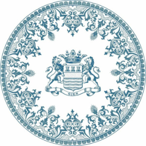 Gien Les Depareillees Обеденная тарелка с рисунком Blason (Герб), диаметр - 27,4 см, белый, голубой