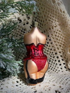 Inge Glas Стеклянная елочная игрушка Корсет, размер - 12 см, цвет - красный