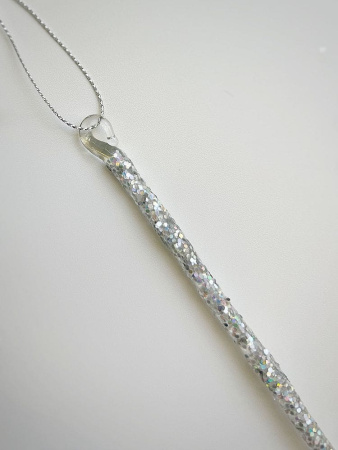 ShiShi Стеклянная елочная игрушка Сосулька с серебристыми блестками, высота - 20 см, цвет - белый