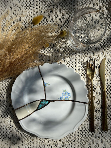 Seletti Kintsugi Десертная тарелка, диаметр - 21 см, цвет - белый, голубой, синий, золотой