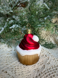 Inge Glas Стеклянная елочная игрушка Новогодний кекс, размер - 8 см