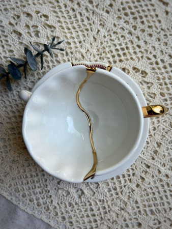 Seletti Kintsugi Фарфоровая чайная пара с двумя ручками, цвет - белый, золотой