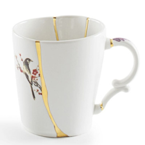 Seletti Kintsugi Фарфоровая кружка с птицей, размеры: 8,5х8,5х9 см, цвет - белый, золотой