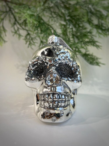 Inge Glas Magic Стеклянная елочная игрушка Серебряный череп, высота - 9 см