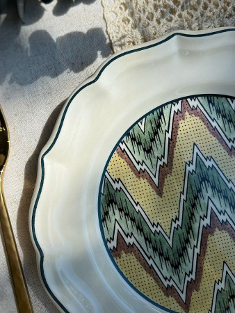 Gien Dominote Десертная тарелка с узором Louis XIII, диаметр - 23,2 см, белый, зеленый, желтый