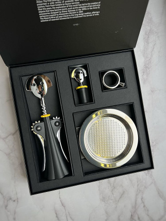 Alessi Wine Подарочный набор: штопор, заглушка для бутылки, кольцо от капель, подставка для бокала