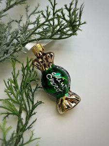 Kruzel Стеклянная елочная игрушка ручной работы Конфета - карамель - 7 см, цвет - зеленый, золотой