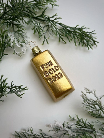 Inge Glas Стеклянная елочная игрушка Слиток золота, высота - 8,5 см