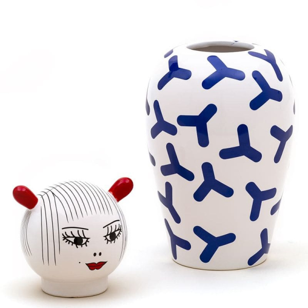 Seletti Le Canopie Декоративная ваза с крышкой Zoe, размеры: 17,5х17,5х36,5см, белый, синий