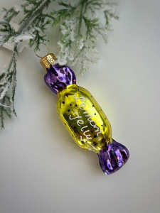 Kruzel Стеклянная елочная игрушка ручной работы Конфета с лимонным желе - 9 см