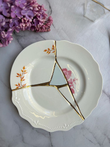 Seletti Kintsugi Десертная тарелка, диаметр - 21 см, цвет - белый, розовый, оранжевый, золотой