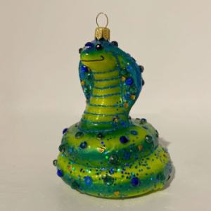 Impuls Стеклянная елочная игрушка Змея с кристаллами, размер - 8 см, цвет - синий