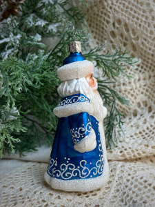 Inge Glas Стеклянная елочная игрушка Дед Мороз в синей шубе, размер - 14,5 см