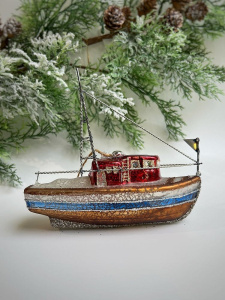 ShiShi Стеклянная елочная игрушка Парусник, размер - 16 см