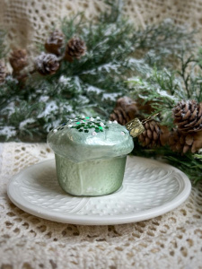 Inge Glas Стеклянная елочная игрушка Мятный маффин, размер - 7 см