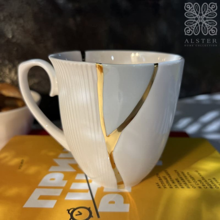 Seletti Kintsugi Фарфоровая кружка с цветком, размеры: 8,5х8,5х9 см, цвет - белый, красный, золотой