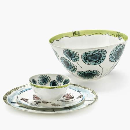 Serax Marni Midnight Flowers Салатник с рисунком Anemone Vaniglia, диаметр - 25 см, объем - 2,5 л