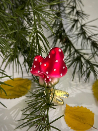 Inge Glas Стеклянная елочная игрушка на прищепке Мини - мухоморы, размер - 6,5 см